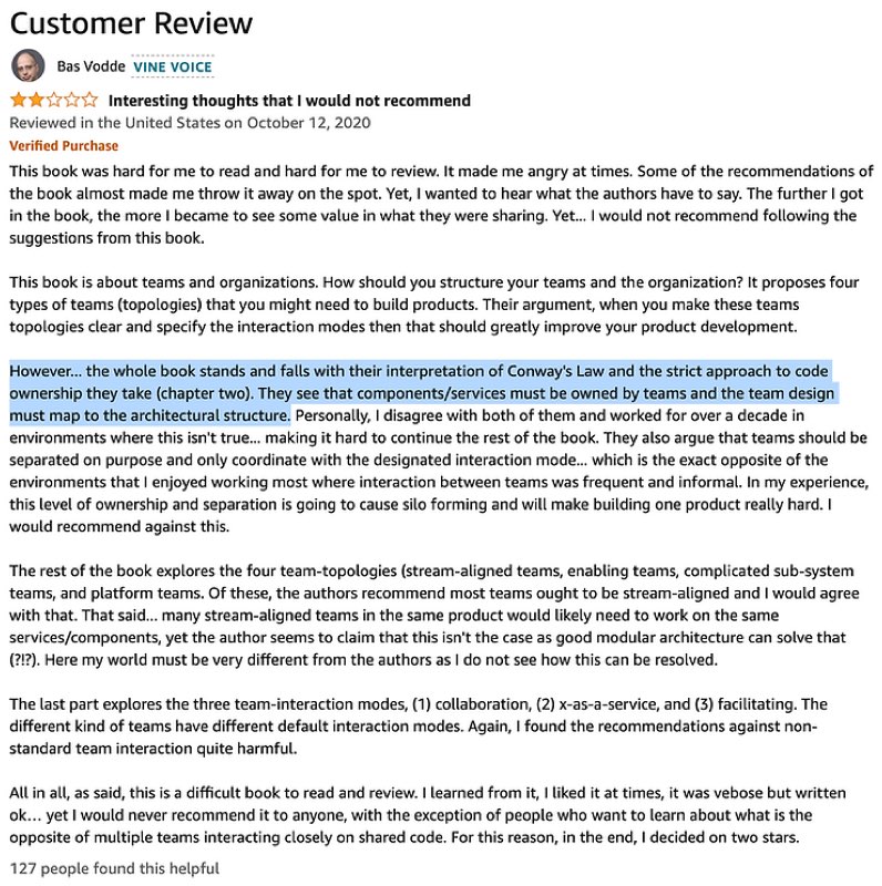 Bas Vodde's Amazon customer review of Team Topologies
