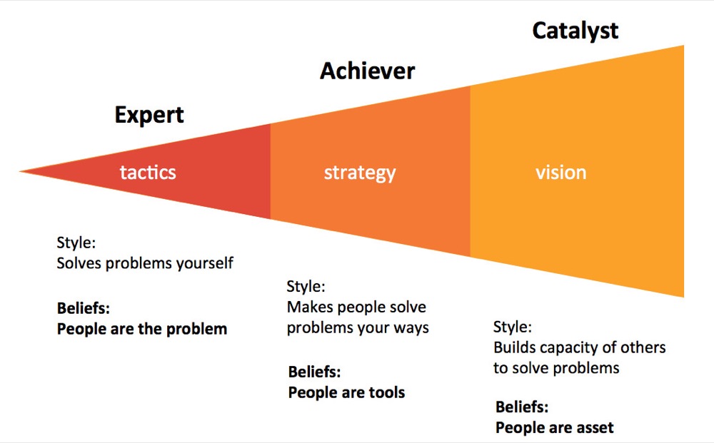Leadership maturity diagram — expert, achiever, catalyst stages of growth