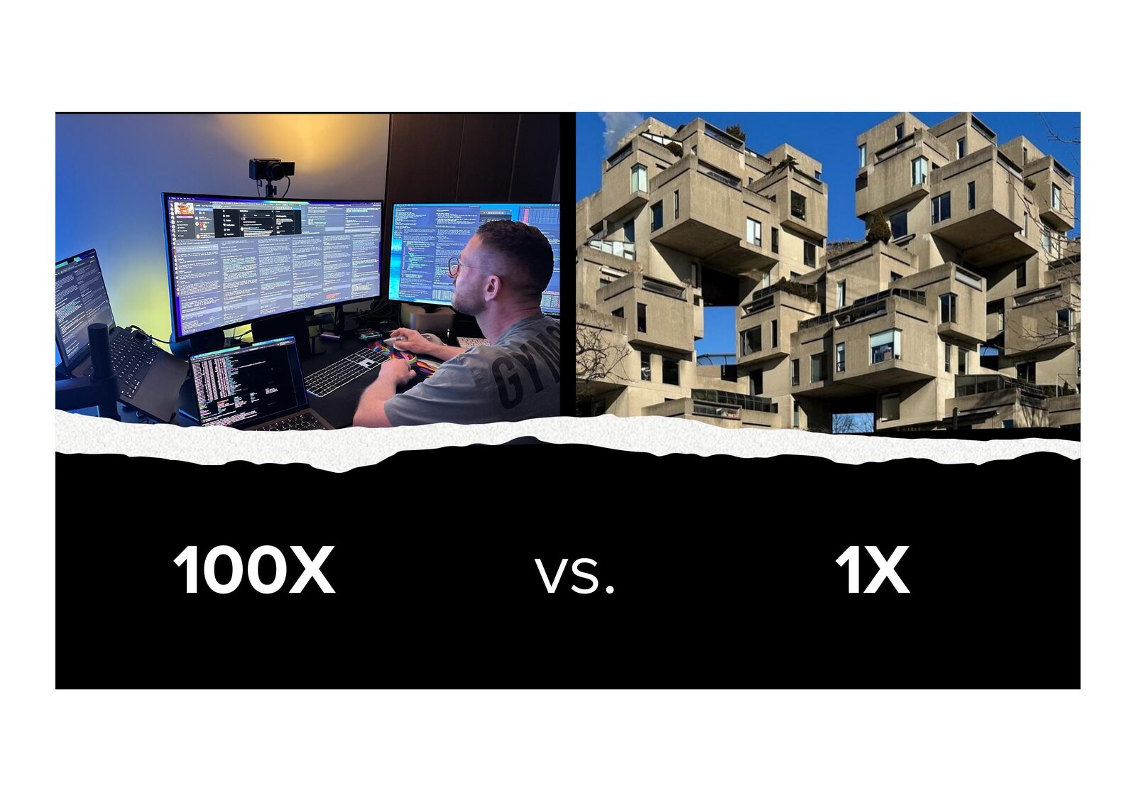 100X vs. 1X — the AI-native developer's speed against the established organization's structure.
