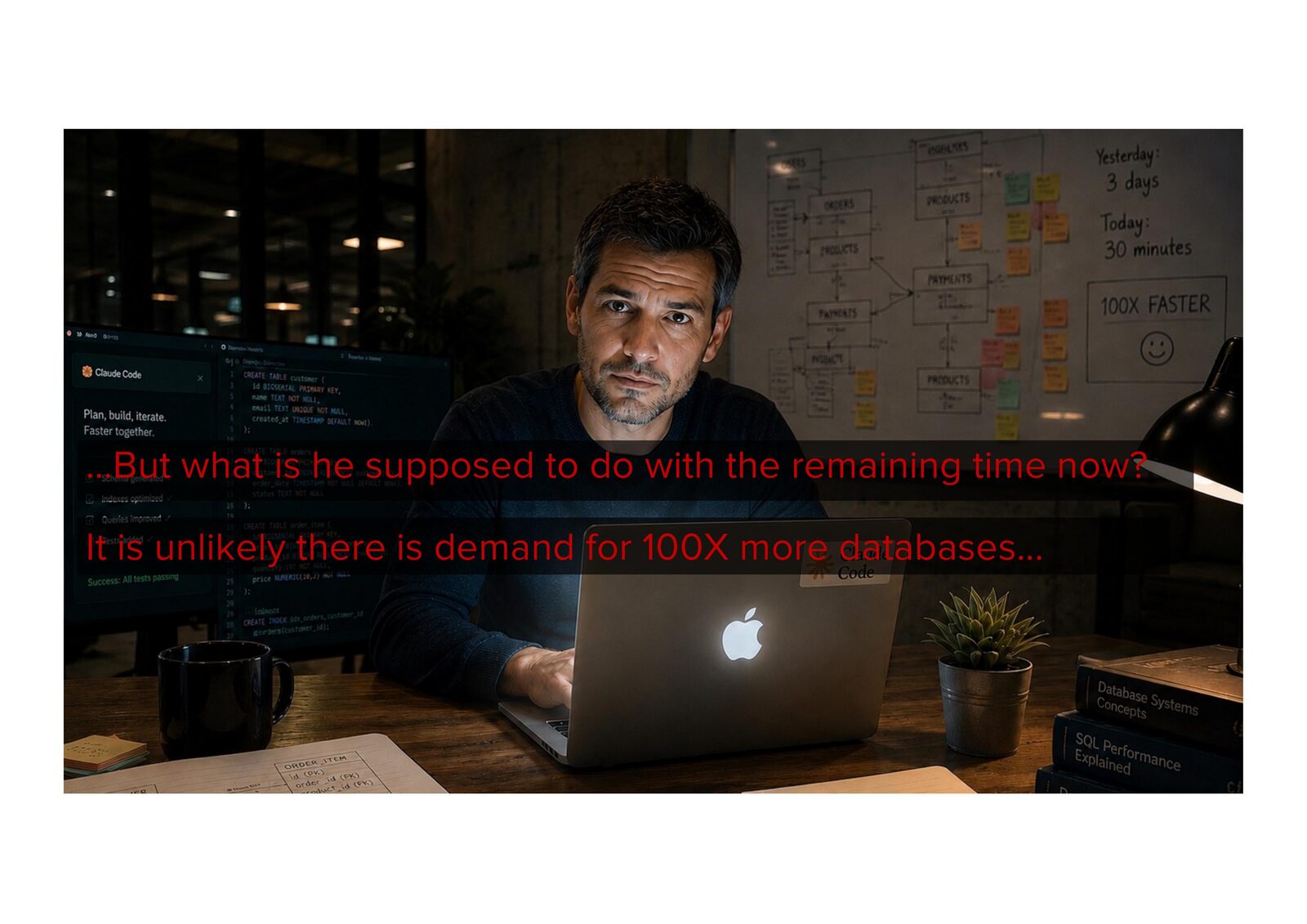 ...But what is he supposed to do with the remaining time now? It is unlikely there is demand for 100X more databases...