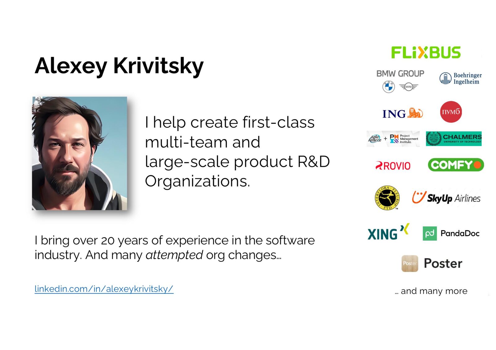 Alexey Krivitsky — I help create first-class multi-team and large-scale product R&D organizations.
